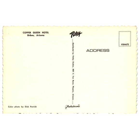 Vintage Postcard Copper Queen Hotel Bisbee Arizona Dick Parrish Inn Motel People - Picture 2 of 2